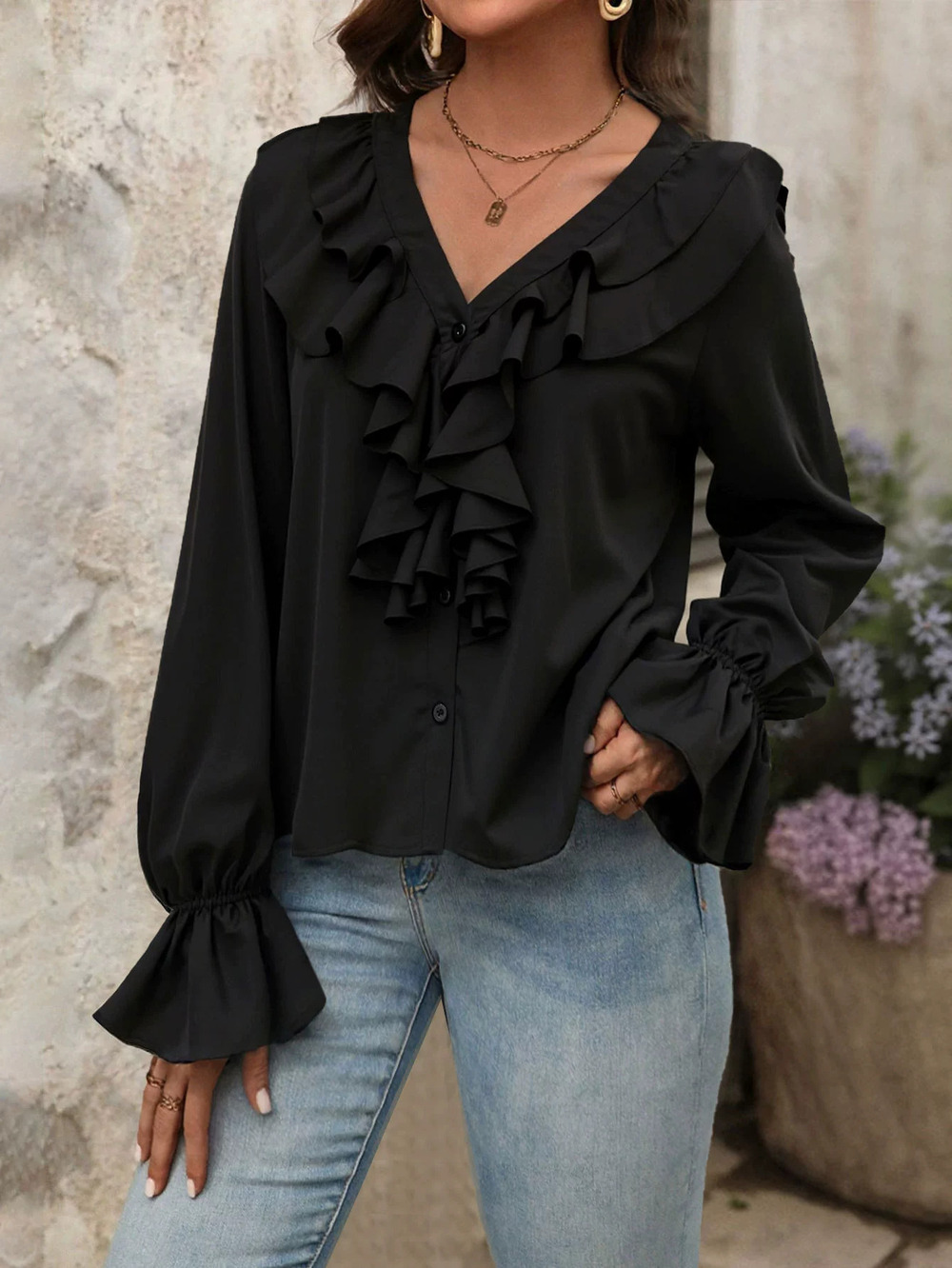 ZARA Elegant Fall Ruffle Collar Blouse